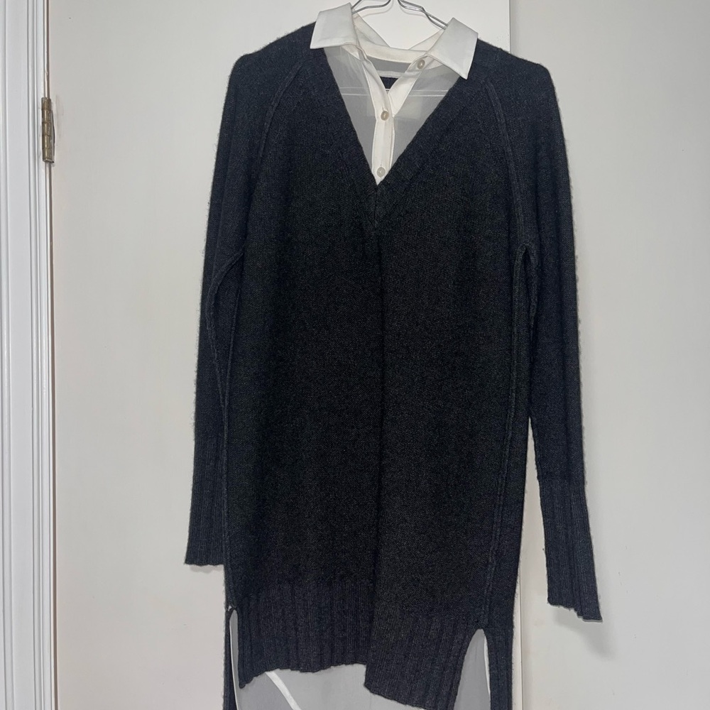 Brochu Walker Charcoal Sweater with attached Ivory Collared shirt